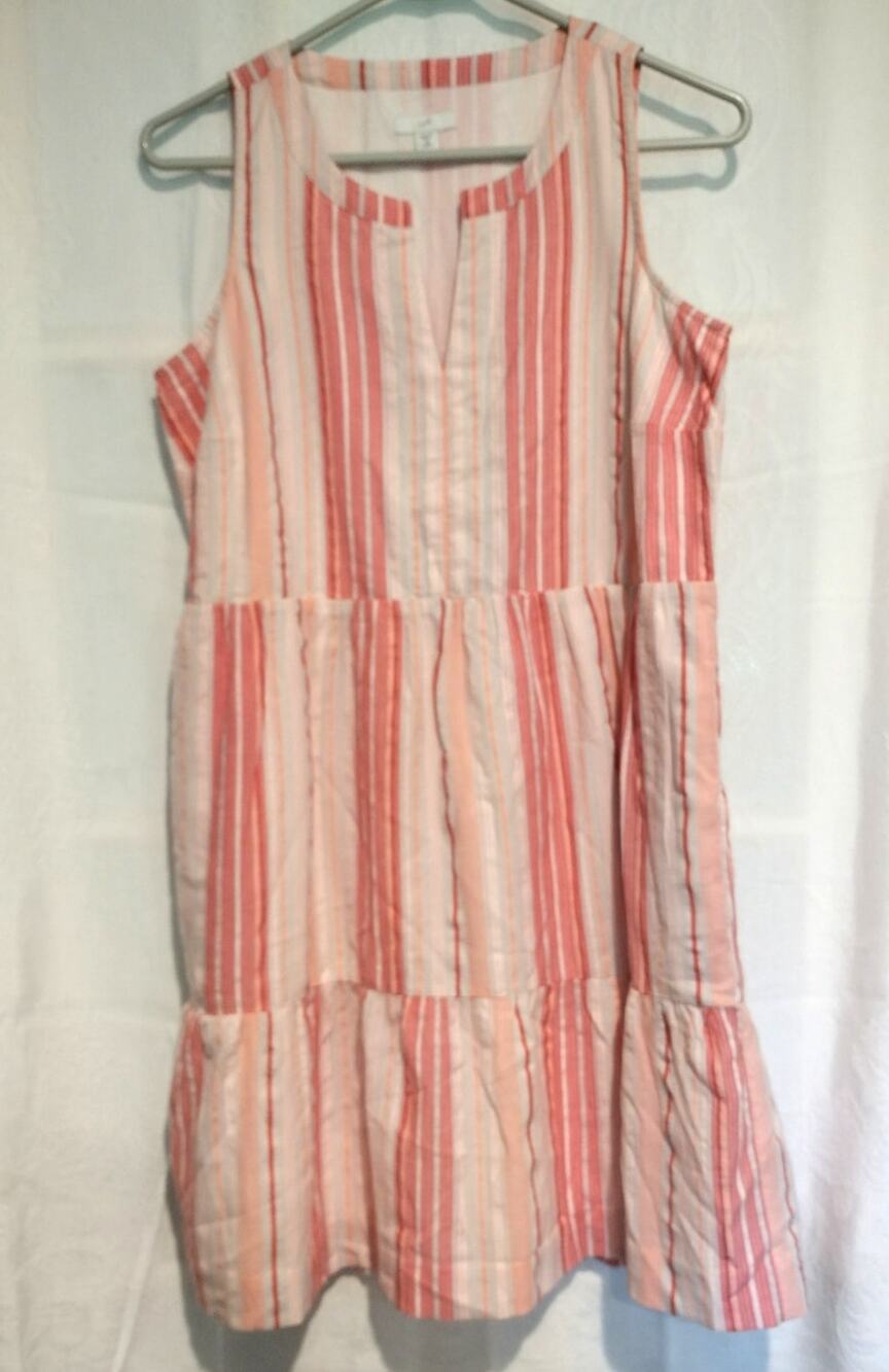 J. Jill XS Petite Pink Striped Sleeveless Dress Ruffle Beach Coastal Vacay NWOT